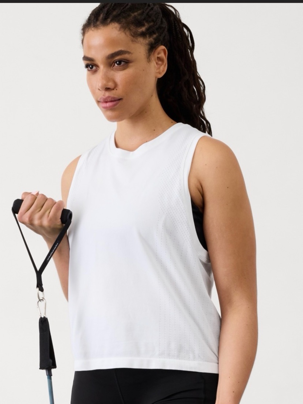 Two Athleta in motion Seamless Relax Tank Tops in White and Black